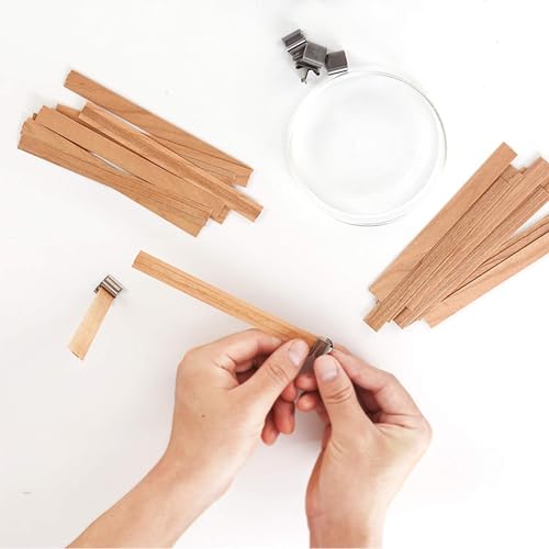  MadMedic Candle Wood Wicks 0.75 x 5.12 inch Wooden Candle Wicks  for Candle Making, 100PCS Natural Candle Wick Smokeless Crackling Wood Wicks  with Wick Clips Holders Metal Base