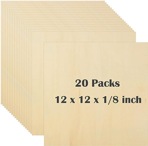 20PCS Basswood Sheets 12x12 Inch Unfinished Square Wood Pieces for Crafting 3mm Plywood Board 1/8" Thin Wooden Sheets Wood Slices Natural Wood Planks - WoodArtSupply