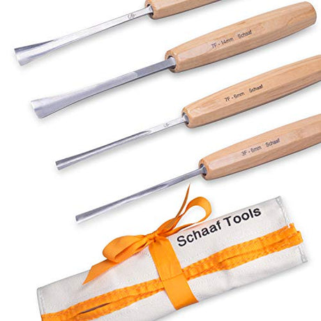 Schaaf Wood Carving Tools Set of 4 | Chisel Set with Canvas Case | Fishtail Gouges to Reach into Spaces Other Chisels Can’t | Razor Sharp CR-V 60 Schaaf Wood Carving Tools