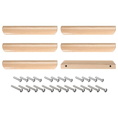 uxcell Wood Pull Handles, 6" 6Pcs Wooden Drawer Unfinished Knobs Pulls for Kitchen Furniture Drawer Wardrobe Cupboard with Screws