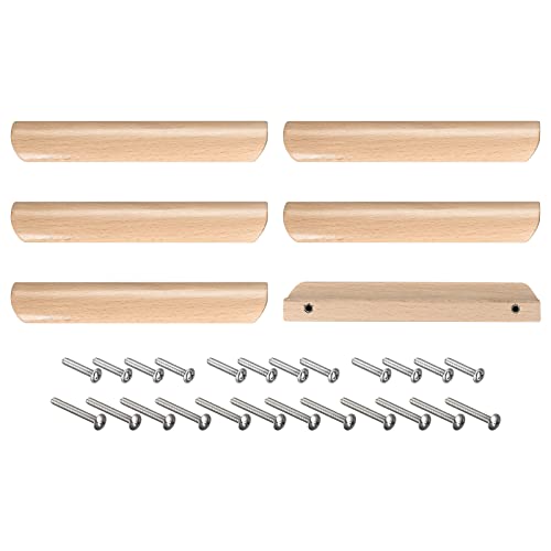 uxcell Wood Pull Handles, 6" 6Pcs Wooden Drawer Unfinished Knobs Pulls for Kitchen Furniture Drawer Wardrobe Cupboard with Screws - WoodArtSupply