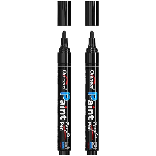 Overseas Black Paint Pens Paint Markers - Permanent Acrylic Markers 2 Pack, Water Based, Quick Dry, Waterproof Paint Marker Pen for Rock, Wood, Overseas