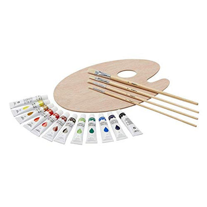 KINGART Artist Acrylic Painting Set with Wooden H-Frame Studio Easel, 12 Vivid Acrylic Paint Colors, 6 Canvas Panels, 4 Brushes, Wood Palette - WoodArtSupply