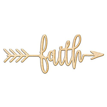 Faith Right Arrow Wood Sign Home Decor Wall Art Hanging Rustic Unfinished 12" x 5" - WoodArtSupply