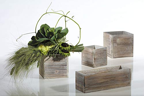 Wood Planter Box Set, Rustic Whitewash, Plastic Liners, 5 Inch Square Flower Holder, Natural Barn Wood Decor, Country Style, Home and Wedding Accent Decor