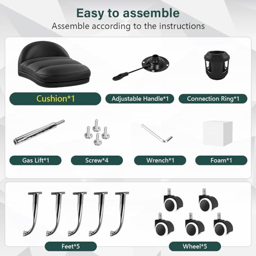 BFTOU Black Rolling Stool Chair with Wheel Perfect for Home Work SPA Massage Height-Adjustable and Cost-Effective Swivel Stool with Low Back BFTOU