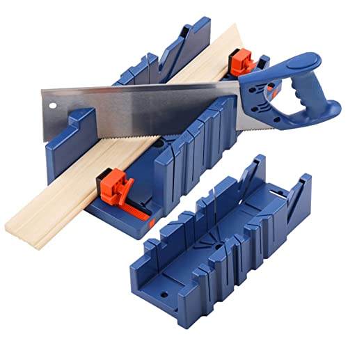 Miter Saw, Mitre Box Set, Saw & Clamping Box, Steel Angle Cutting Miter Saw Cabinet Kit 45° for Wood and Soft Metal