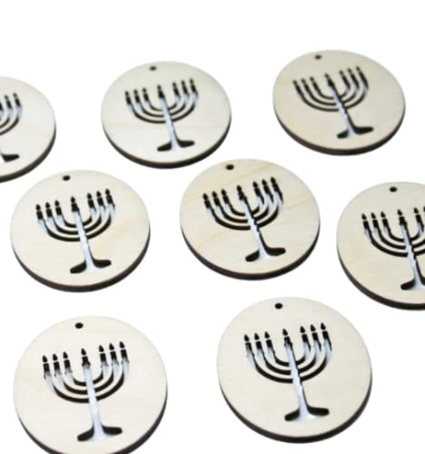 ALL SIZES BULK (12pc to 100pc) Unfinished Wood Wooden Judaism Seven Branch Menorah Menorah Laser Cutout Dangle Earring Jewelry Blanks Charms Texan Wood Crafts