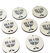 ALL SIZES BULK (12pc to 100pc) Unfinished Wood Wooden Judaism Seven Branch Menorah Menorah Laser Cutout Dangle Earring Jewelry Blanks Charms Texan Wood Crafts