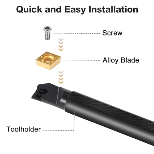 Metal Lathe Cutting Tools - 7PCS 1/2" Turning Holder Boring Bars with 7pcs Indexable Carbide Inserts CCMT060204 DCMT070204 11IR 16ER MGMN200-G IWONGO