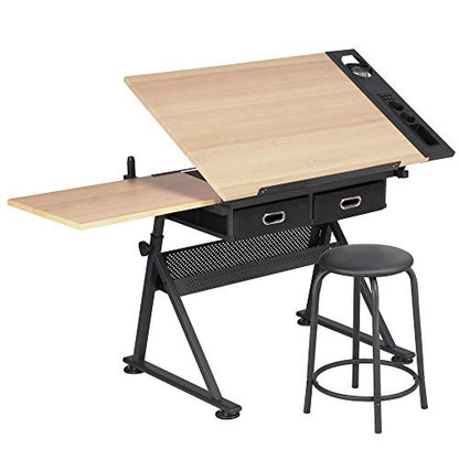 Topeakmart Height Adjustable Drafting Table Drawing Desk Tiltable Tabletop Art Craft Work Station with Stool for Artists Painters Students Adults