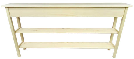 60" Unfinished Pine Wall, Foyer, Sofa, Console, Hall Table with 2 Bottom Shelfs Generic