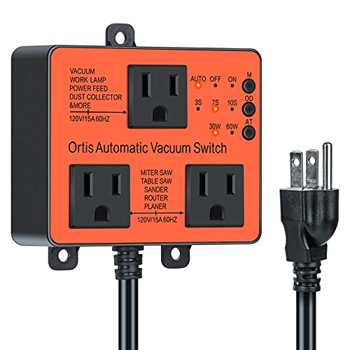Automatic Vacuum Switch, Ortis Dust Control Autoswitch for More Power Tools, Delay Vacuum On/Off to Prevent Circuit Overload and Tripping, Adjustable Ortis