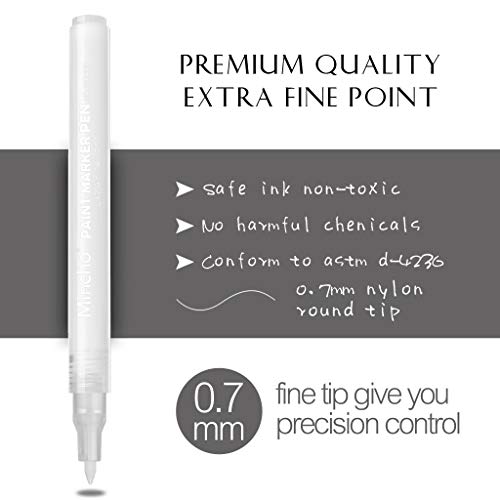 White Paint Pen, 0.7mm Acrylic 2 White, 2 Gold, 2 Silver Permanent Marker Pens for Wood Rock Plastic Leather Glass Stone Metal Canvas Ceramic Marker - WoodArtSupply