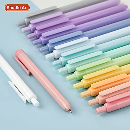 Shuttle Art Ballpoint Pens, 15 Pack Pastel Retractable Black Ink Ball Point Pens, Cute Pens 1.0mm Medium Point Quick Drying for Writing Journaling Shuttle Art