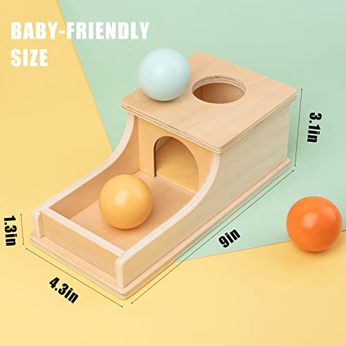 Busy edition Montessori Toys Object Permanence Box Soft Sound Wooden Color Baby Ball Drop Play for 6 Month 1 2 3 Year Old Toddlers Infant Early Age - WoodArtSupply