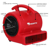 MOUNTO 1/4hp 1000CFM 2 Speed Air Mover Carpet Dryer Floor Fan Cooling Fan (Red) MOUNTO