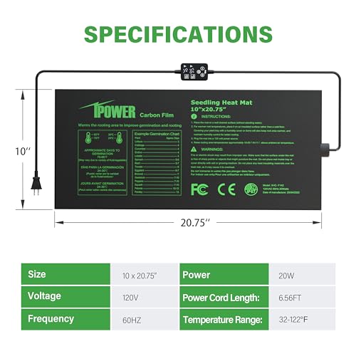 iPower Seedling Heat Mat for Plants with Dual Temperature, Black, 10" x 20.75"&Digital Controller - WoodArtSupply