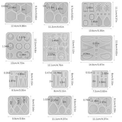 12 Pcs Resin Molds Jewellery, FineGood Epoxy Resin Jewellery Making Kit Resin Earring Moulds Silicone Resin Moulds for Gem Pendant Necklace - WoodArtSupply