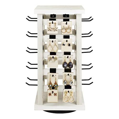 Ikee Design Wood Rotating Jewelry Display Tower With 42 Removabl Hooks,Spinning Earring Card Storage Display Stand for Store, Showcase, Tradeshow and Ikee Design