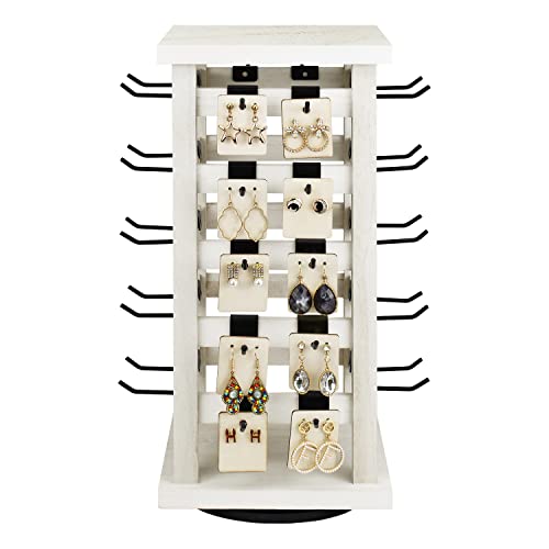 Ikee Design Wood Rotating Jewelry Display Tower With 42 Removabl  Hooks,Spinning Earring Card Storage Display Stand for Store, Showcase,  Tradeshow and