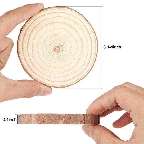 CertBuy 50 Pcs Natural Wood Slices 4 Inches, Undrilled Round Wood Tree Slices, Crafts Wooden Circles with Bark for Wedding Centerpiece, DIY Projects, CertBuy