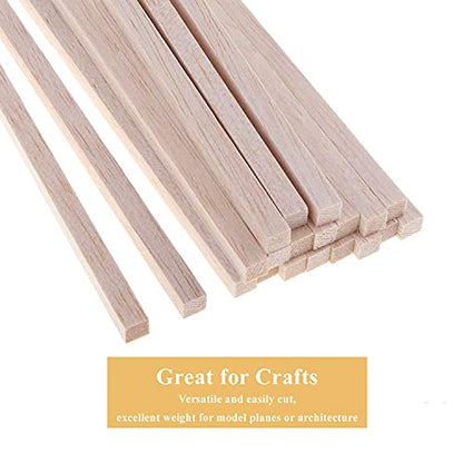 Balsa Wood Sticks 1/4 Inch Square Dowels Strips 12" Long - Pack of 30 by Craftiff