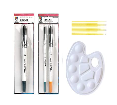 Ranger Dina Wakley Media Brush Bundle - 3 Round Top Brushes #16, 20, 24 with Trebbies Paint Palette and Detail Sticks - WoodArtSupply