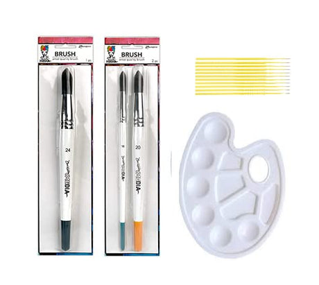 Ranger Dina Wakley Media Brush Bundle - 3 Round Top Brushes #16, 20, 24 with Trebbies Paint Palette and Detail Sticks - WoodArtSupply