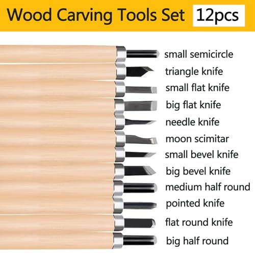 Wonglea Wood Carving Tools Set 12 Pcs,Wood Carving kit Set with Canvas Roll Bag, Wood Whittling Kit for Beginners Kids & Adults,Wood Carving Knife Wonglea
