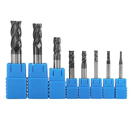 8pcs 2-12mm CNC Square Nose End Mills Set, Tungsten Carbide End Mill Bits, 4 Flutes Carbide End Mill Set Tungsten Steel Milling Cutter Tool Kit for ANKROYU