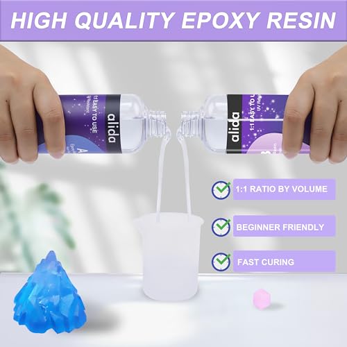 16oz Epoxy Resin - Crystal Clear Epoxy Resin, Epoxy Resin Kit No Bubbles Odor & Yellowing, Self Leveling 1:1 Mix Resin for DIY Jewelry, Table Top,