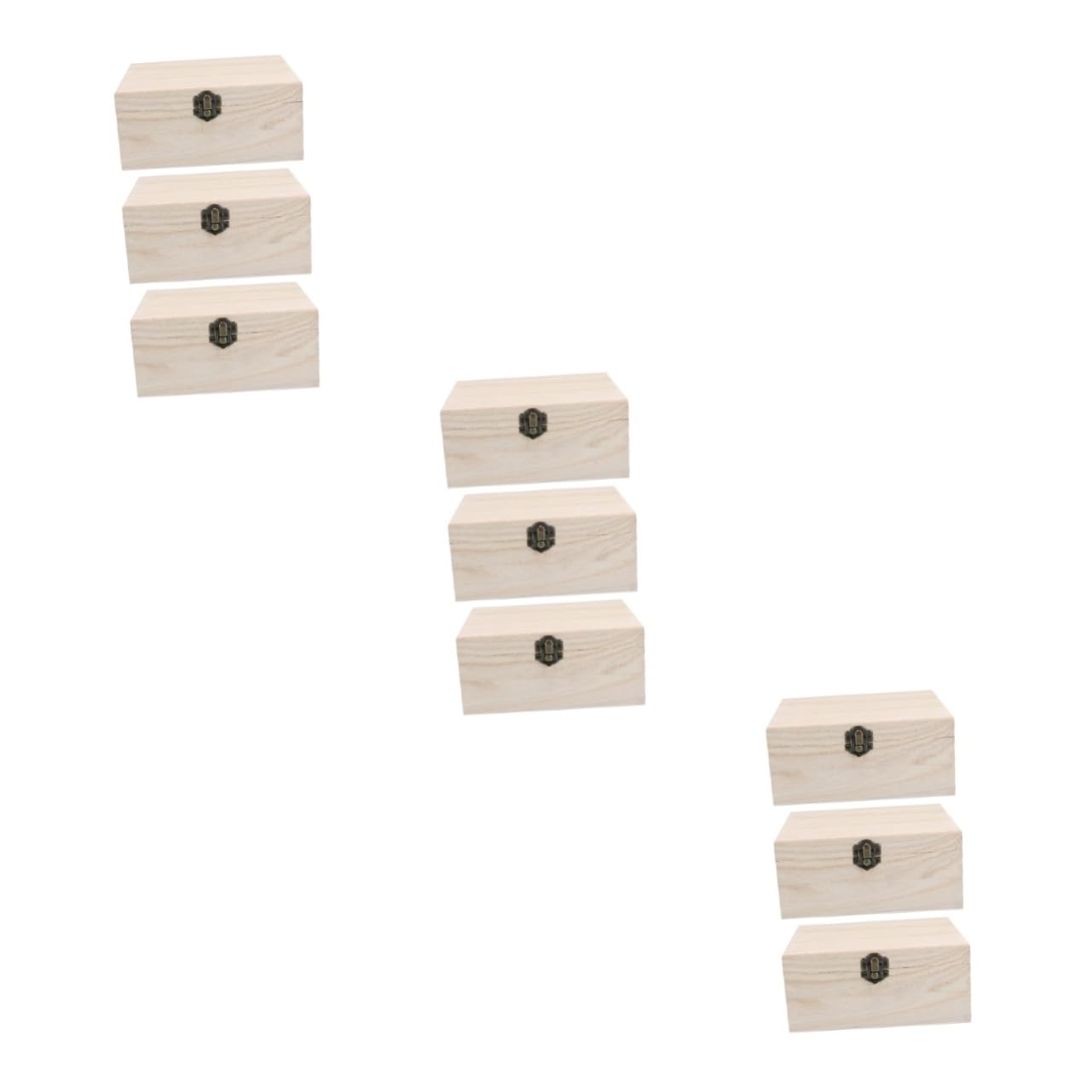 NOLITOY 9 Pcs Treasure Chest Case Unfinished Chest Sundries Storage Tray Wood Trinket Tray Trinket Storage Chest Wood Treasure Chest Wood Case Lock NOLITOY