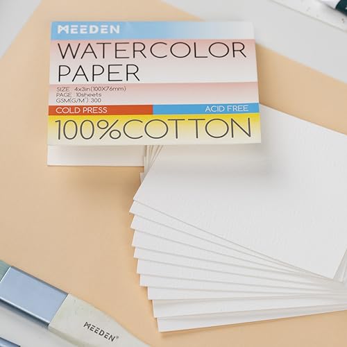 MEEDEN 4" x 3" Blank Watercolor Paper Cards, 5 Pcs Cold Press Watercolor Paper Bulk, 100% Cotton Watercolor Paper Postcards for Adults & Students MEEDEN