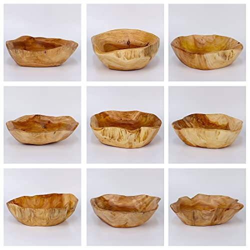 DeziWood Irregular Wooden Bowls for Decor, Unique Hand Carved Decorative Farmhouse Wooden Fruit Bowls, Large Wood Bowl for Nut Keys Jewelry Pine DeziWood