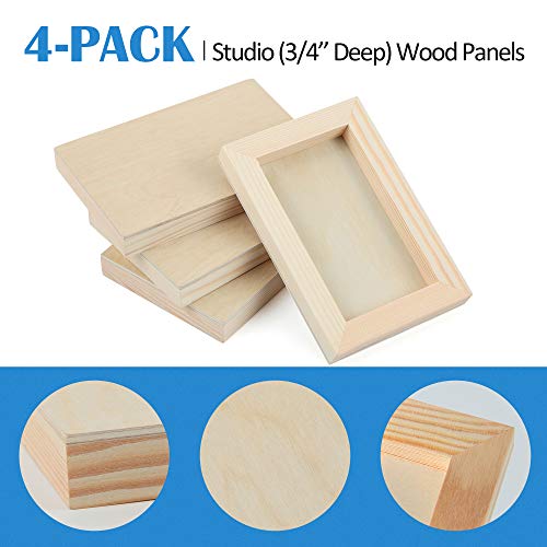 Falling in Art Unfinished Birch Wood Panels Kit for Painting, Wooden Canvas 4 Pack of 4x6’’ Studio 3/4’’ Deep, Cradle Boards for Pouring, Art, Falling in Art