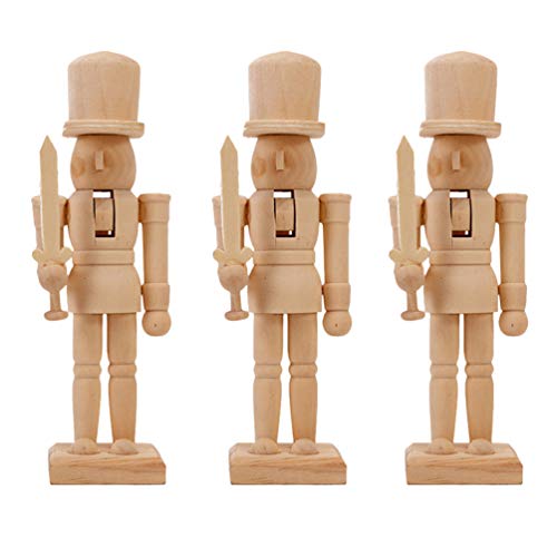 BESTOYARD 3pcs Unfinished Wood Nutcracker Ornaments Unpainted DIY Walnut Nutcracker Soldier Xmas Decoration Puppet Toys (Random Pattern)