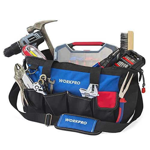 WORKPRO 18-inch Close Top Wide Mouth Storage Tool Bag with Adjustable Shoulder Strap, Sturdy Bottom WORKPRO