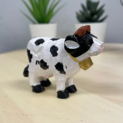 YEEYAYA Cow 3” Wood Sculpture Hand Carved Wood Figurine Wood Statue Room Decor Home Decor Farm Animals Zoo Animals - WoodArtSupply