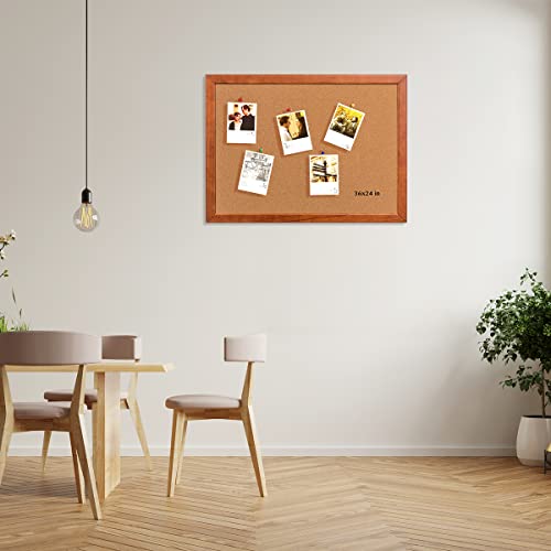 Cork Board 24 x 36 Inch Bulletin Board, Cork Notice Board 100% Wood Framed Brazil Imported, Mounting Hardware Push Pins Included - WoodArtSupply