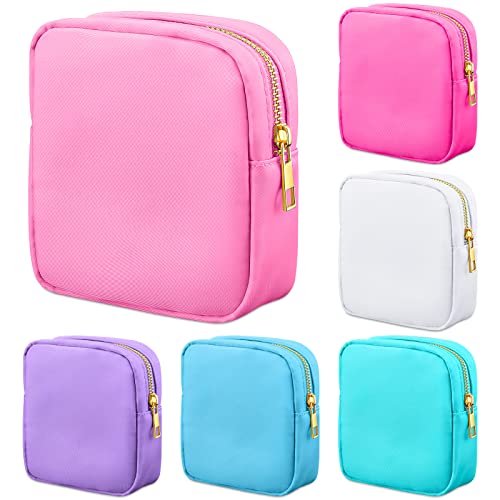 Remerry 6 Pcs Nylon Cosmetic Bag Travel Make up Pouch Toiletry Bag with Zipper Preppy Makeup Bag Waterproof Makeup Organizer Bag Set for Women Girls Remerry
