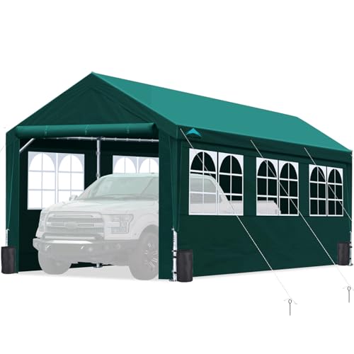 ADVANCE OUTDOOR 10x20 ft Heavy Duty Carport with Window Sidewalls and Doors, Adjustable Height from 9.5 ft to 11 ft, Car Canopy Garage Party Tent