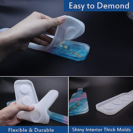 ResinWorld Shot Glass Serving Tray Mold, Shot Glass Holder Mold for Resin, 4 Holes Shot Glasses Tray Resin Mold, for Party Home Decor ResinWorld