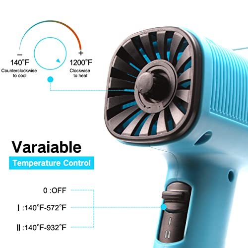 LDK Heat Gun 1200W 140℉~932℉ (60℃-500℃) Heavy Duty Hot Air Gun Kit Variable Temperature Control with 2 Temperature Settings 2 Nozzles for Crafts, - WoodArtSupply