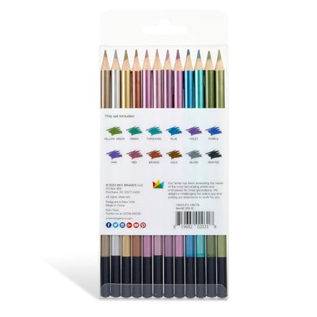 KINGART 335-12 Metallic 12 Ct. Colored Pencil Set, 12 Shiny Colors for Light & Dark Surfaces, Pre-Sharpened, Durable for Sketching & Drawing, KINGART