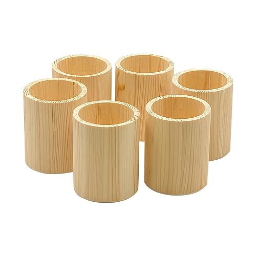 Cregugua 6-Pack 4 Inch Round Wood Pen Holder Unfinished Wooden Pencil Holder for DIY Crafts (3x3x4 Inches) Cregugua