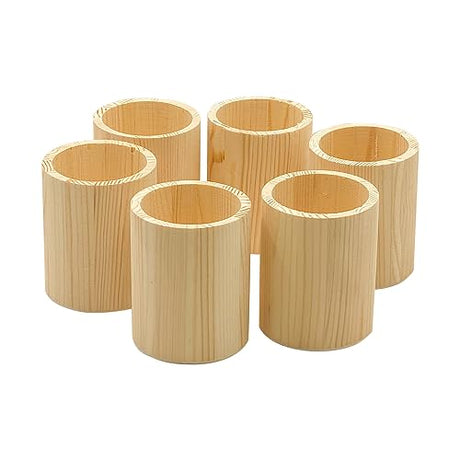 Cregugua 6-Pack 4 Inch Round Wood Pen Holder Unfinished Wooden Pencil Holder for DIY Crafts (3x3x4 Inches) Cregugua