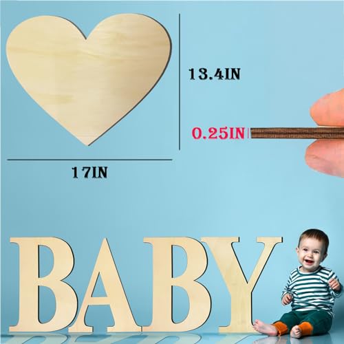 17 Inch Unfinished Wooden Love Heart Shape Craft, Blank Wood Love Sign for Home Wall Decor, Large Unpainted Wood Cutouts for Birthday,Wedding Party