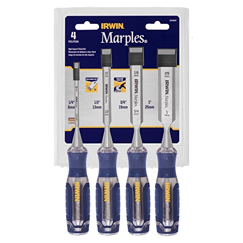 IRWIN Chisel Set, Woodworking, 4-Pack, Extra-Long Strike Cap, Strong & Durable Steel Core (IRHT82507) - WoodArtSupply