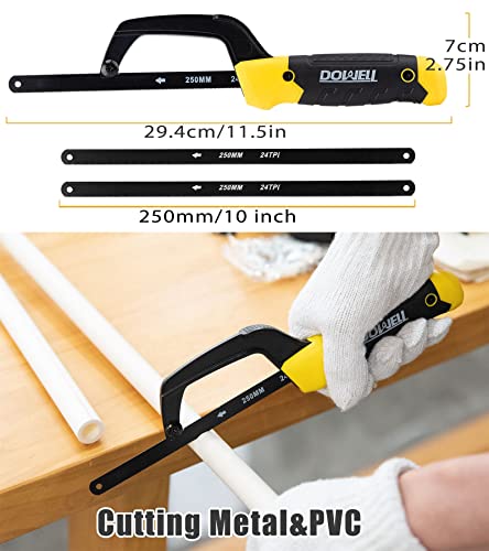 DOWELL Hacksaw Frame Set Heavy Duty Handsaw 12-inch 10-inch 6-inch Mini Hacksaw Hand Saw 8 Extra Blades Multi-function for Metal Wood PVC Pipes DOWELL